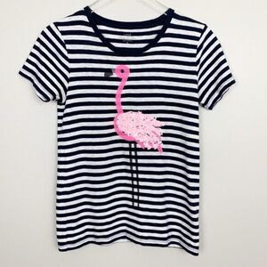Striped J. Crew Flamingo Print Embellished Crewneck Short Sleeve Top (NWT)